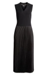Hugo Boss Etacha Mix Media Sleeveless Pleated Dress In Dark Blue