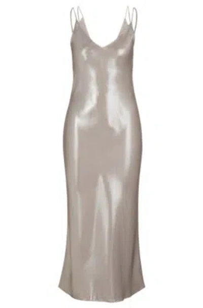 Hugo Boss Evening Dress In Liquid-soft Fabric With Layered Neckline In Light Beige