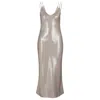 Hugo Boss Evening Dress In Liquid-soft Fabric With Layered Neckline In Silver
