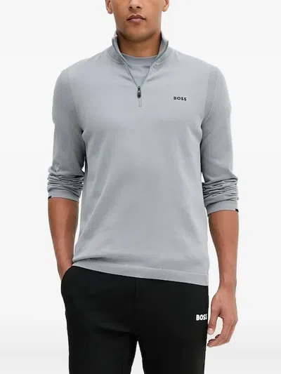 Hugo Boss Ever High-neck Zip-up Sweater In Gray