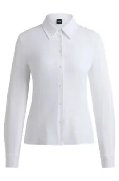 Hugo Boss Extra-slim-fit Blouse In Italian Performance-stretch Dobby In White