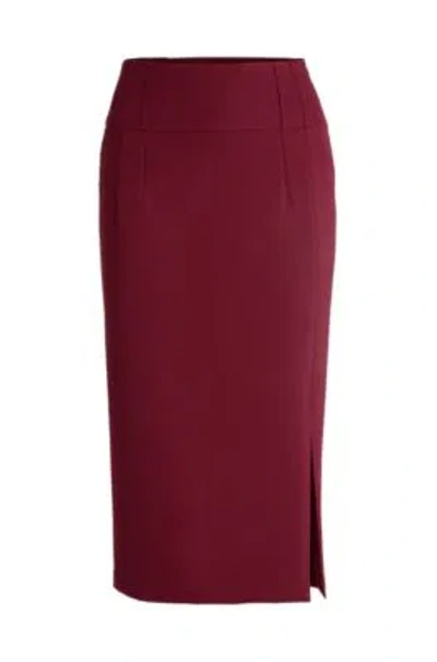 Hugo Boss Extra-slim-fit Pencil Skirt With Pleat Details In Dark Red