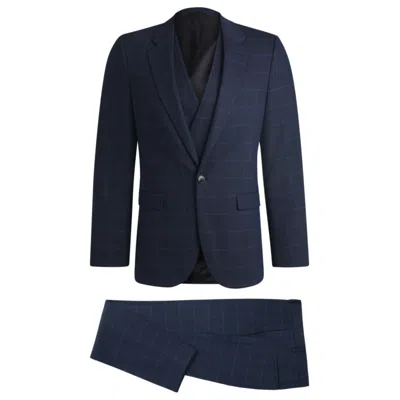 Hugo Boss Extra-slim-fit Suit In Checked Performance-stretch Cloth In Blue