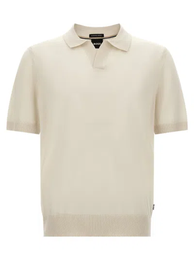 Hugo Boss Extra-fine Merino Wool Polo Shirt In Cream