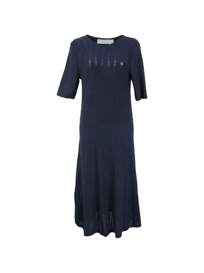 Pre-owned Hugo Boss Eyelet Crew Neck Dress In Blue