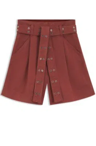 Hugo Boss Eyelet-belt Shorts In Stretch Cotton In Red