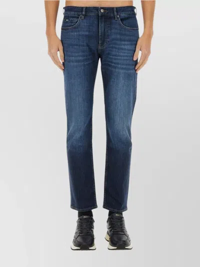 Hugo Boss Faded Denim Delaware Jeans With Belt Loops In Navy
