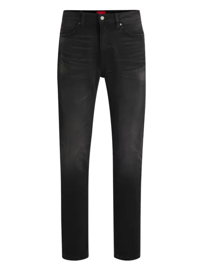 Hugo Boss Faded-wash Cotton Jeans In Black