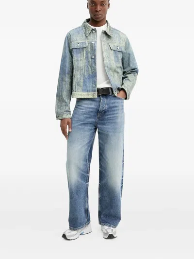Hugo Boss Faded-wash Wide-leg Jeans In Blue