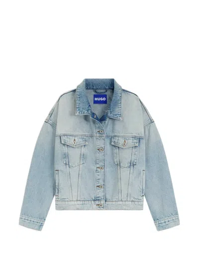 Hugo Boss Faded-effect Drop-shoulder Denim Jacket In Blue