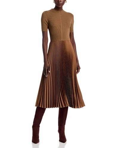 Hugo Boss Fadrid Pleated Skirt Dress In Teak