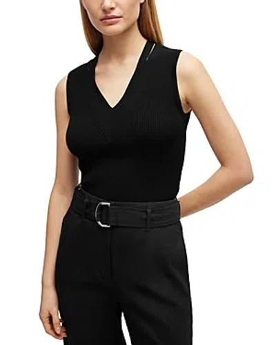 Hugo Boss Sleeveless Mock-neck Top With Ribbed Structure In Black