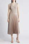 Hugo Boss Boss Farara Mixed Media Pleated Sleeveless Dress In Goat