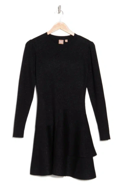 Hugo Boss Faribella Metallic Long Sleeve Wool Blend Dress In Black