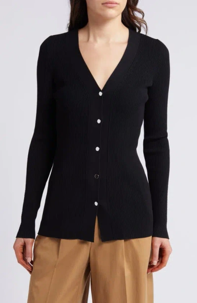 Hugo Boss Farinda Rib V-neck Cardigan In Black