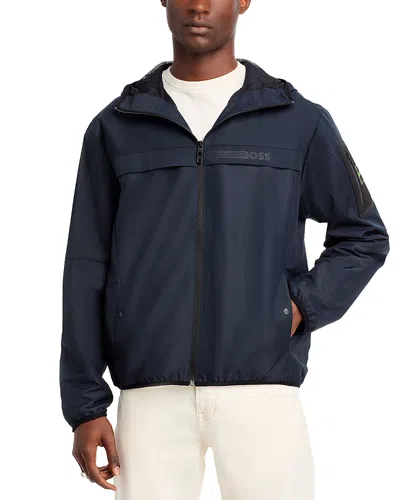 Hugo Boss Farrier Zip Front Hooded Jacket In Dark Blue