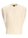 Hugo Boss Relaxed-fit Sleeveless Top In Structured Italian Yarn In Neutral