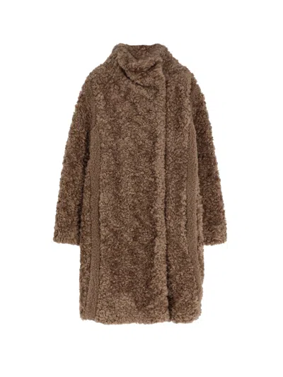 Hugo Boss Faux Fur Coat In Brown