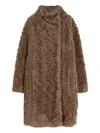Hugo Boss Concealed-closure Coat In Faux Fur In Brown