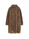 Hugo Boss Concealed-closure Coat In Faux Fur In Brown