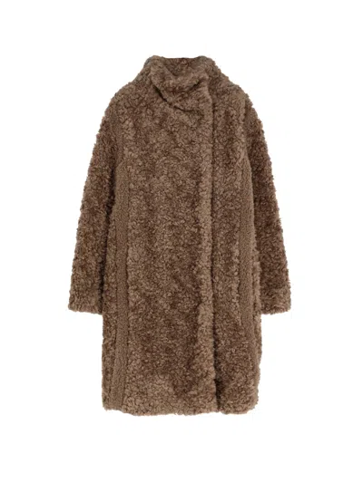 Hugo Boss Faux Fur Coat In Brown