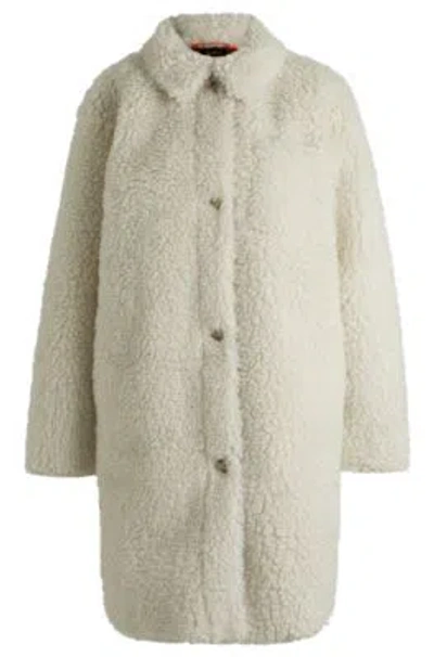 Hugo Boss Faux-fur Coat With Chest Pocket In White