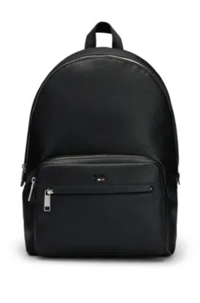 Hugo Boss Faux-leather Backpack With Logo And Signature Stripe In Black