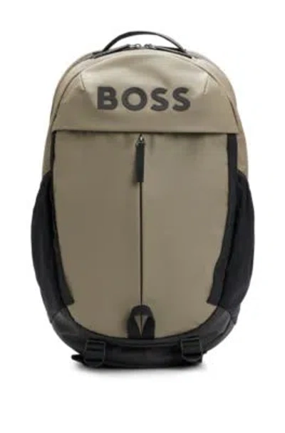 Hugo Boss Faux-leather Backpack With Logo Details In Light Green