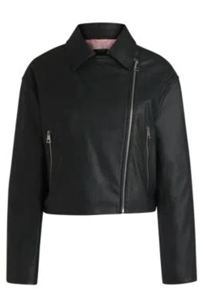 Hugo Boss Faux-leather Biker-style Jacket With Signature Trims In Black