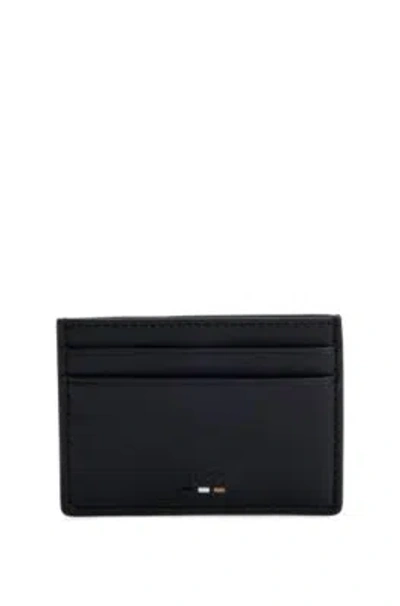 Hugo Boss Faux-leather Card Holder With Signature Stripe In Black