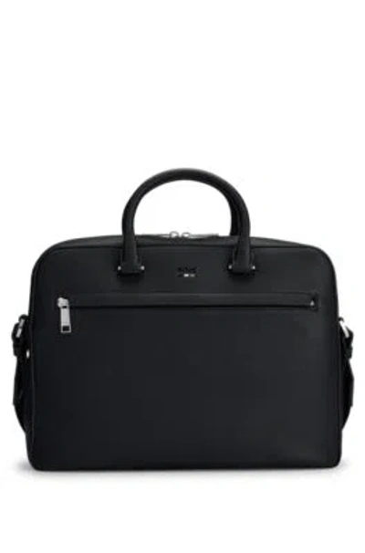 Hugo Boss Faux-leather Document Case With Logo And Signature Stripe In Black