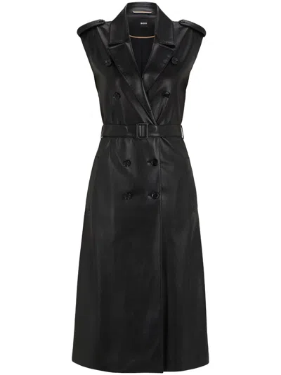 HUGO BOSS FAUX-LEATHER DOUBLE-BREASTED MIDI DRESS