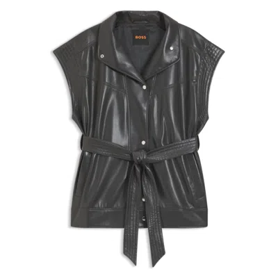 Hugo Boss Faux-leather Gilet With Belt In Black