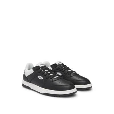 Hugo Boss Faux-leather Lace-up Trainers With Logo Details In Grey