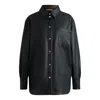 Hugo Boss Faux-leather Overshirt With Patch Pockets In Black