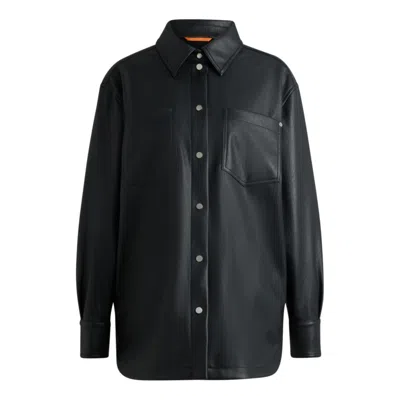 HUGO BOSS FAUX-LEATHER OVERSHIRT WITH PATCH POCKETS