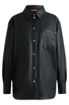 Hugo Boss Faux-leather Overshirt With Patch Pockets In Black