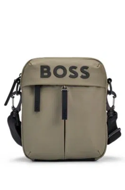 Hugo Boss Faux-leather Reporter Bag With Tonal Logo In Black
