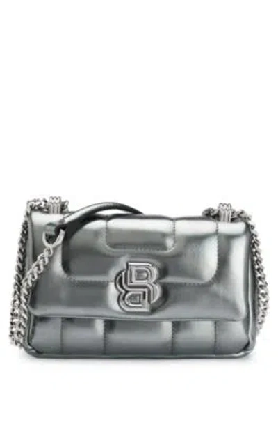 Hugo Boss Faux-leather Shoulder Bag With Double B Monogram In Silver