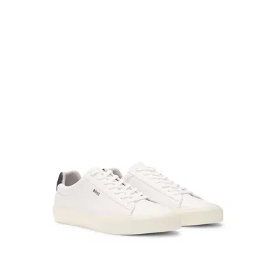 Hugo Boss Faux-leather Trainers With Contrast Backtab In White