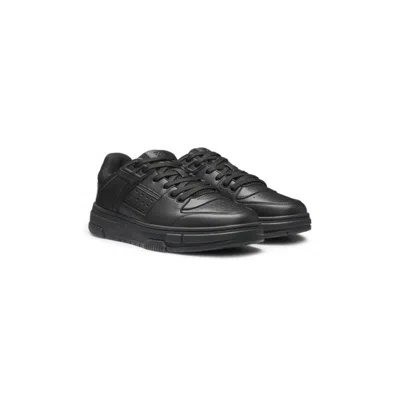 Hugo Boss Faux-leather Trainers With Mesh Trims In Black