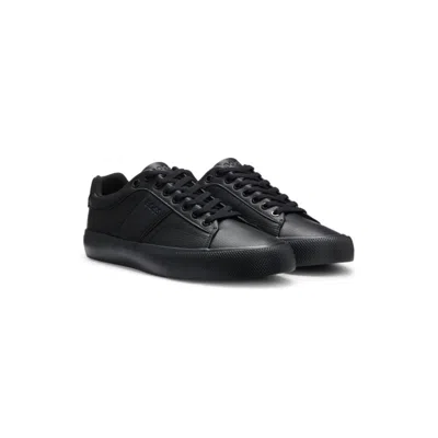 Hugo Boss Faux-leather Trainers With Plain And Grained Textures In Black