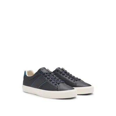 Hugo Boss Faux-leather Trainers With Plain And Grained Textures In Blue