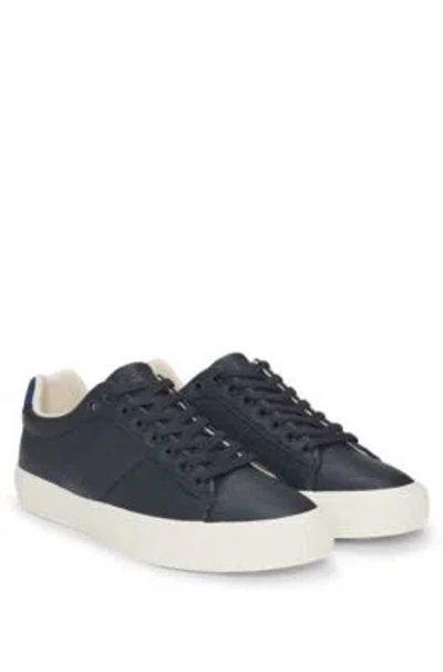 Hugo Boss Faux-leather Trainers With Plain And Grained Textures In Dark Blue