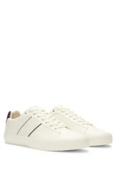 Hugo Boss Faux-leather Trainers With Plain And Grained Textures In White