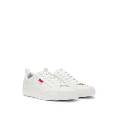 Hugo Boss Faux-leather Trainers With Red Logo Flag In White
