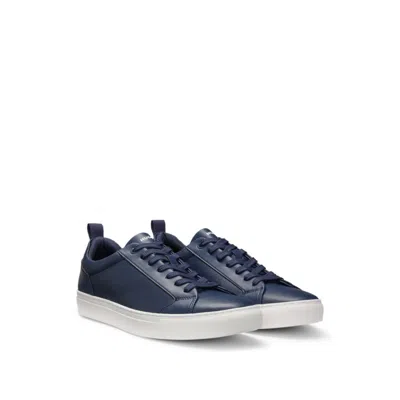 Hugo Boss Faux-leather Trainers With Tonal Monograms In Blue