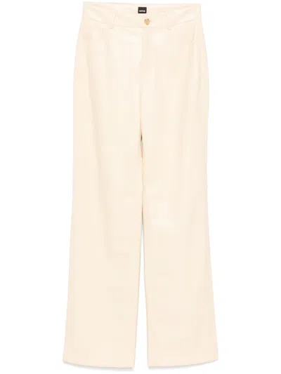 Hugo Boss Faux-leather Trousers In Neutrals