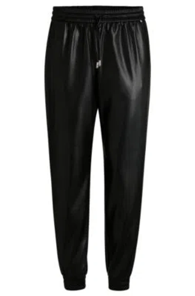 Hugo Boss Faux-leather Trousers With Drawcord Waist In Black