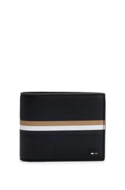 Hugo Boss Faux-leather Wallet With Signature Stripe And Branding In Black